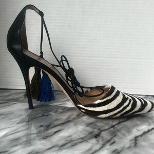 J Crew zebra print calf hair pump with tassel embellishments women’s size 9.5